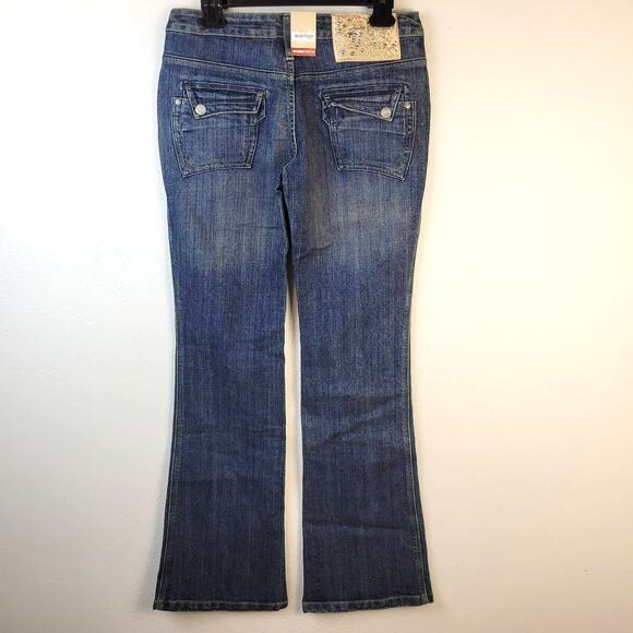Mossimo Denim Jeans Juniors 7 Boot Cut Low Rise Flap Pocket Boho Cowgirl Western - Picture 3 of 11